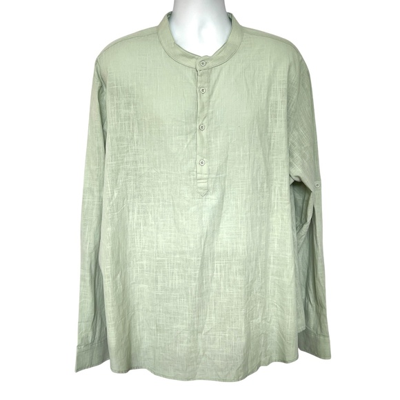 Coofandy Shirt Pale Green 4 Button Henley Collarless Size XXL Cotton Hemp NEW - Picture 1 of 7